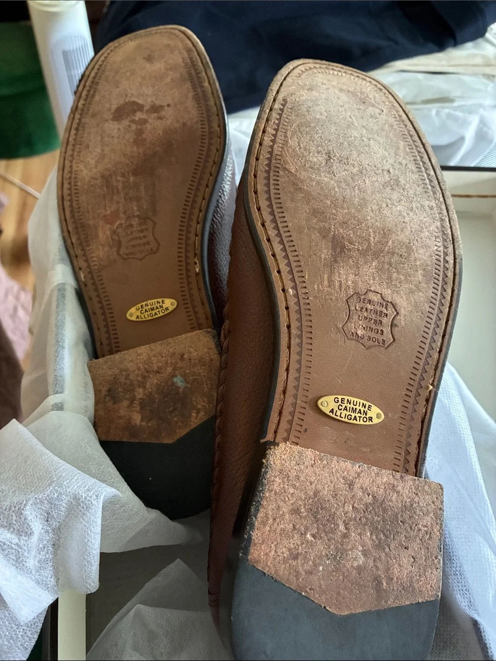 Brass Boot Men's genuine Caiman alligator Slip-On Loafers in Cognac